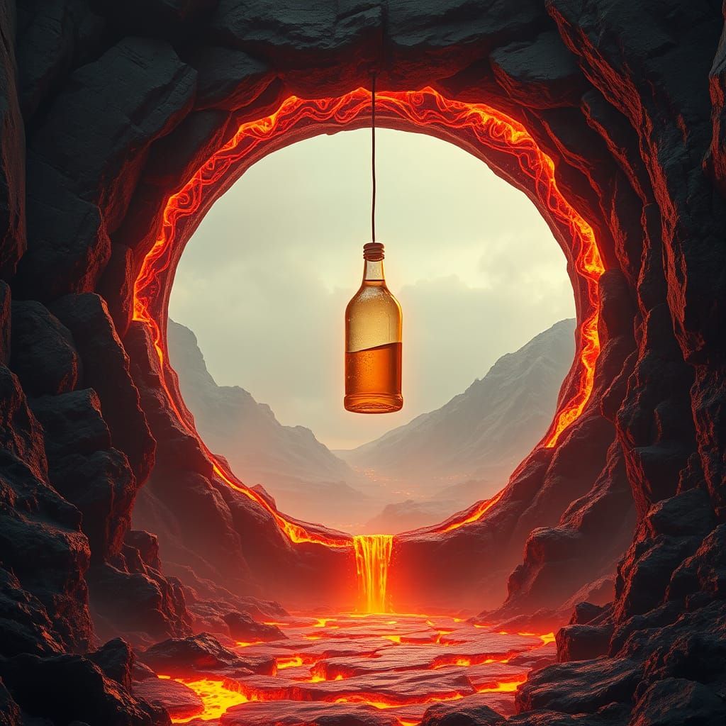 Fiery Lava Portal Swirling Above Mountain