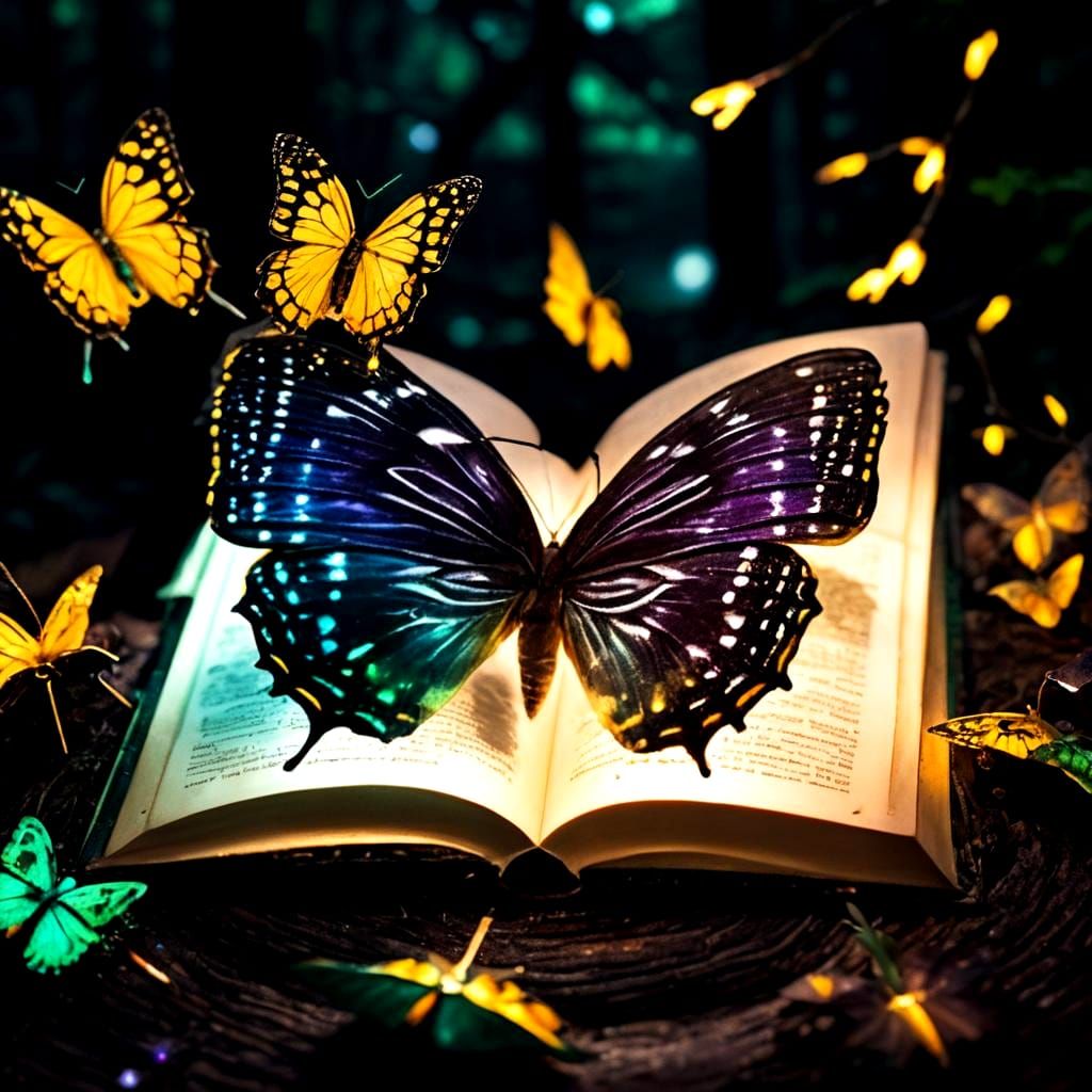 Glowing Butterflies Emerge from Open Book