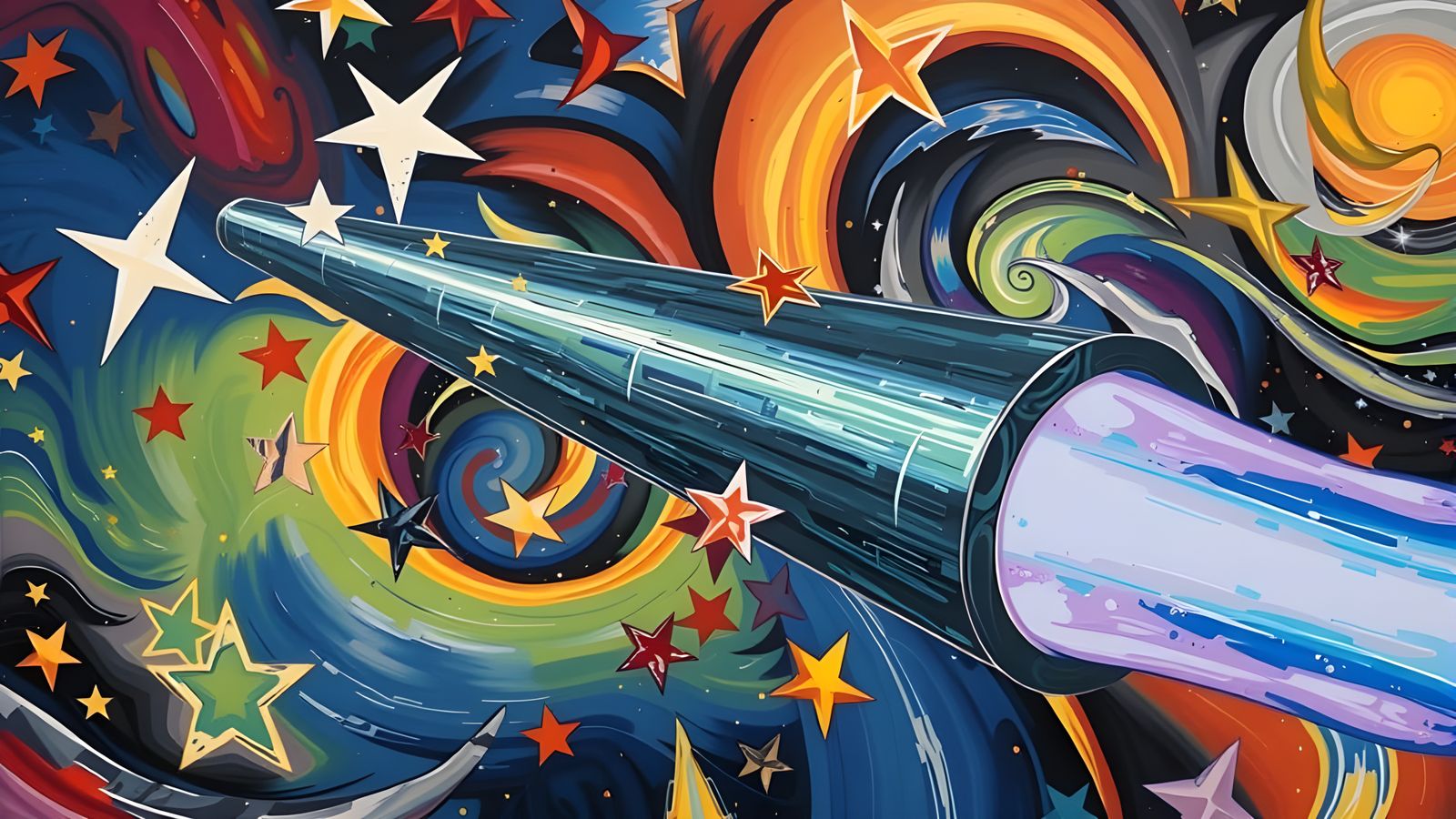 Sleek Mirror Cylinder with Iridescent Exhaust in Vortex Mael...