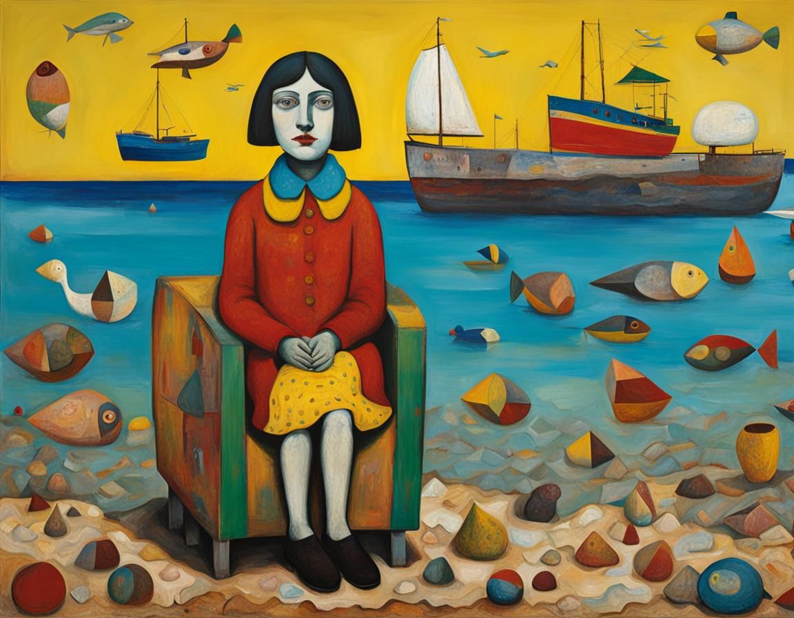 Seaside Woman in Abstract Expressionist Style