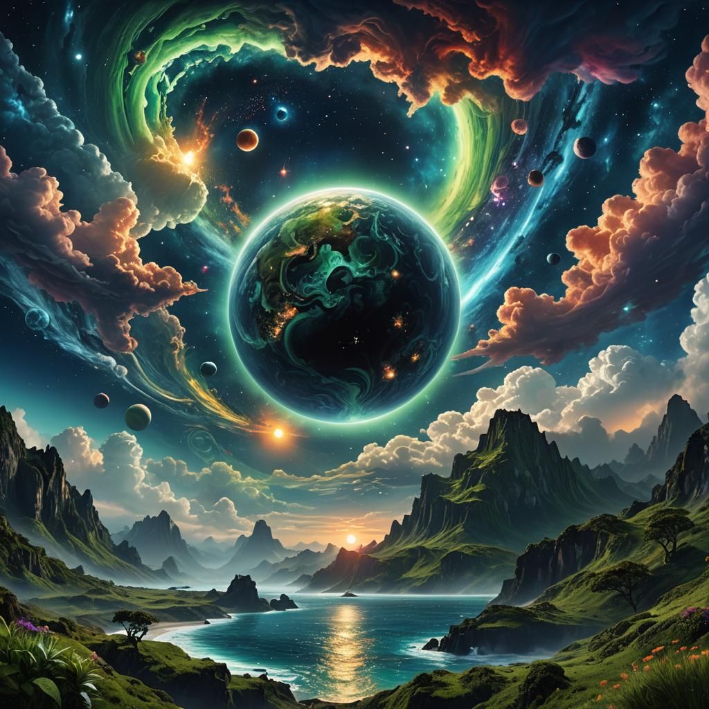 Lush Planetscape in Deep Space: Matte Painting