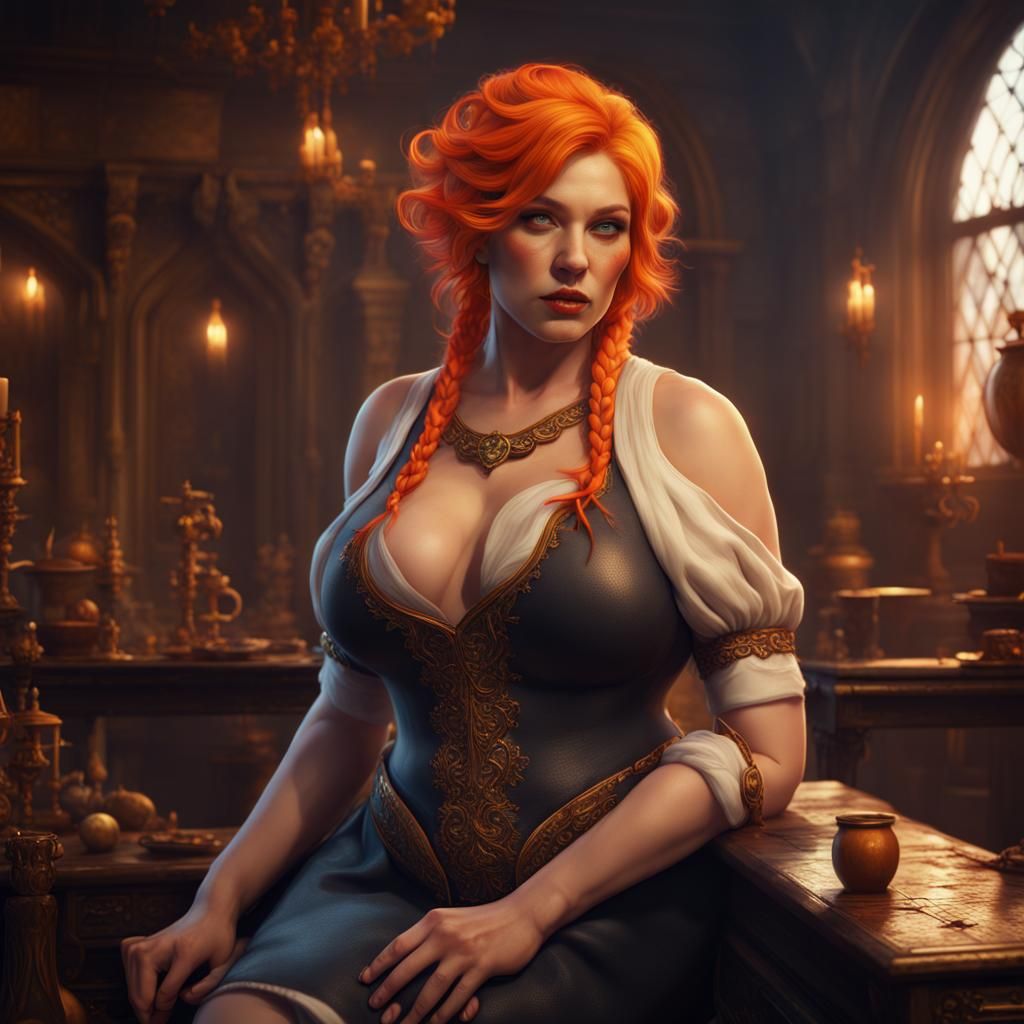 Attractive Orange-Haired Matron in Detailed Matte Painting