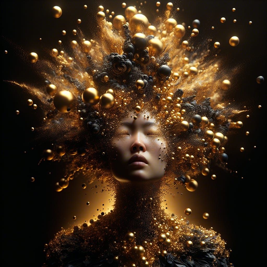 Ethereal Asian Woman Portrait in Exploding Orbs