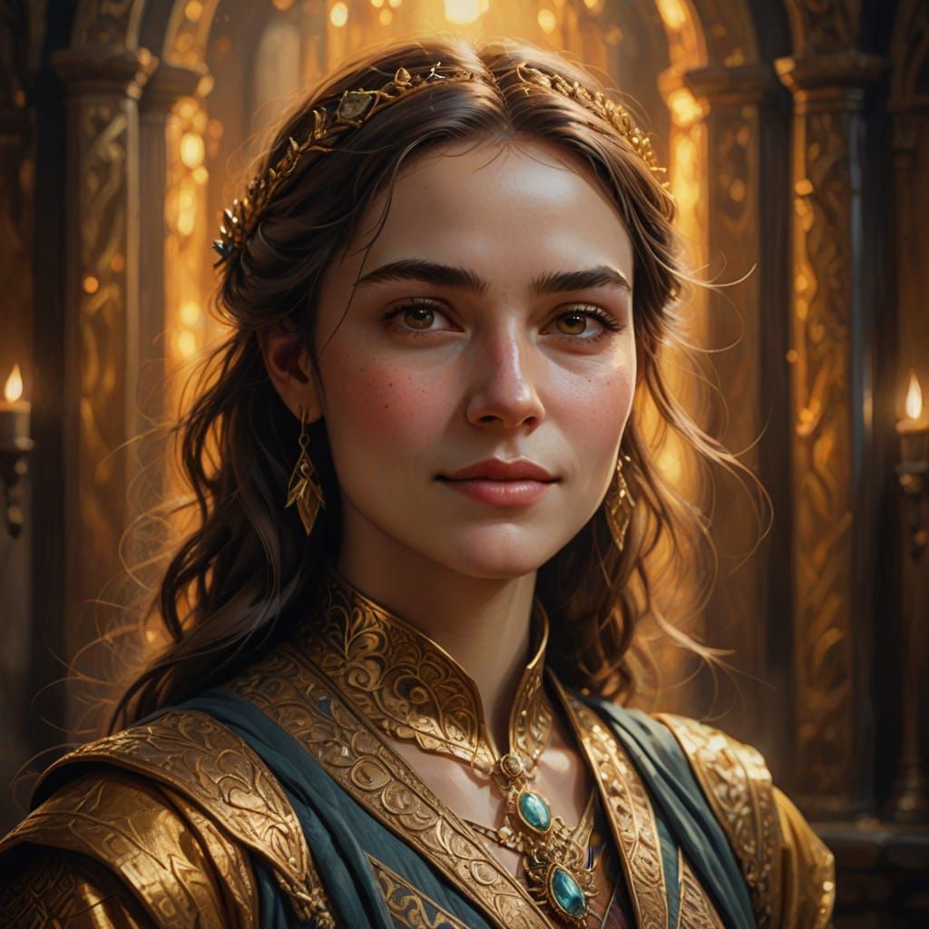 Kind Woman Portrait in Vibrant Oil Painting Style