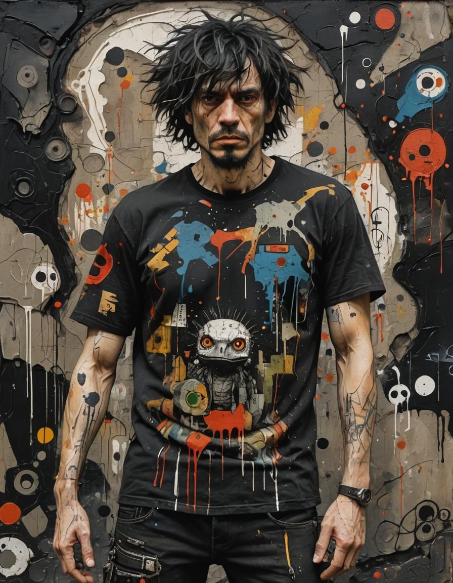 Punk T-Shirt with Raptors in Graffiti Style