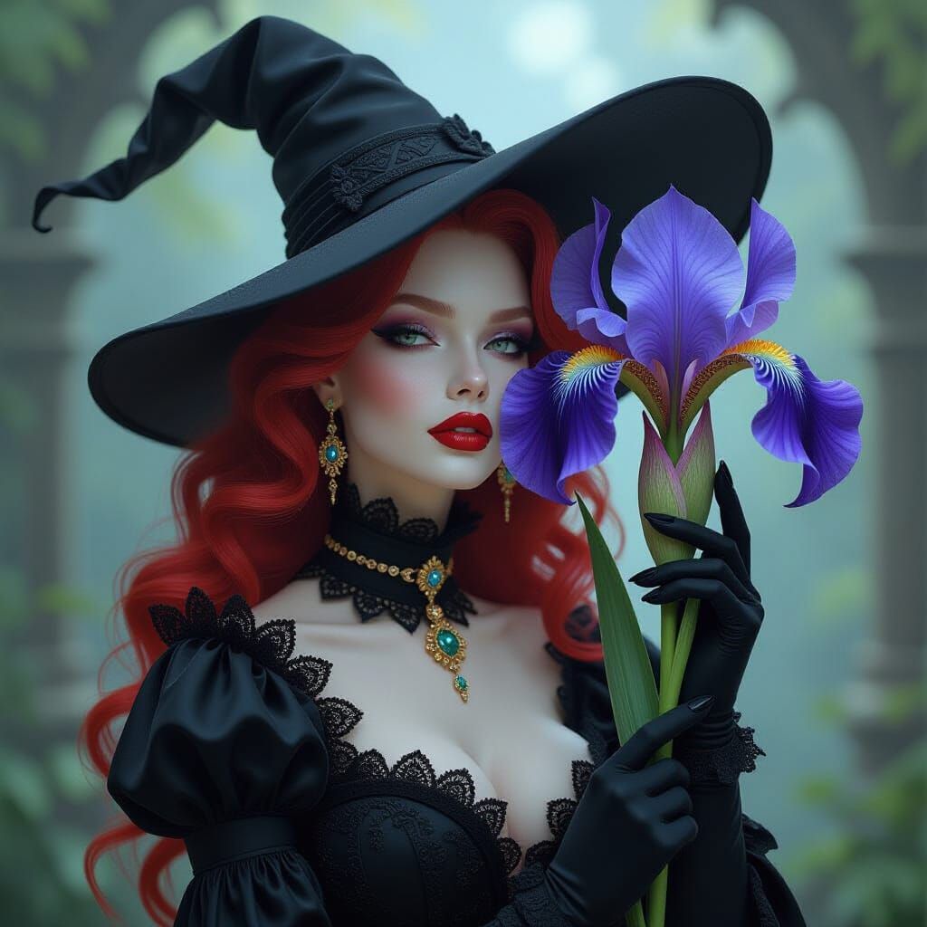 Albino Femme Fatale with Iris in Art Nouveau Style