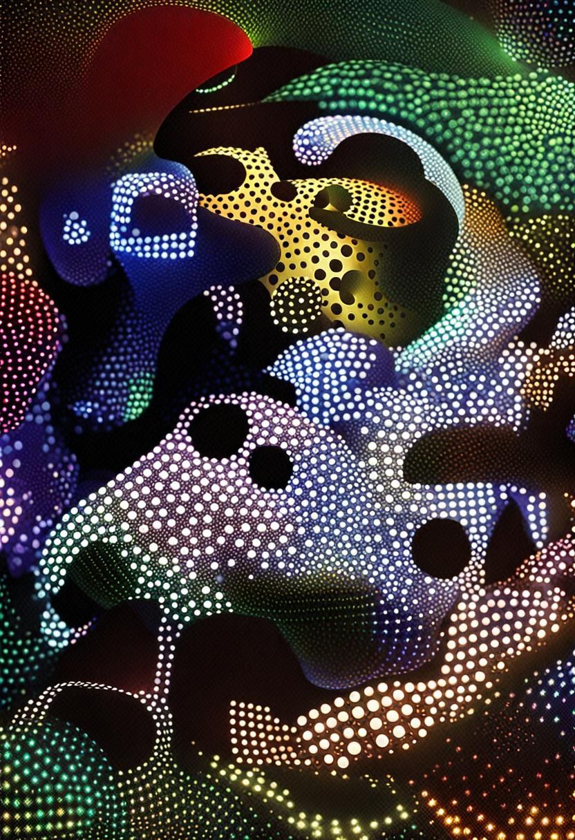 Psychedelic Neon Polka-Dot Abstract Shapes