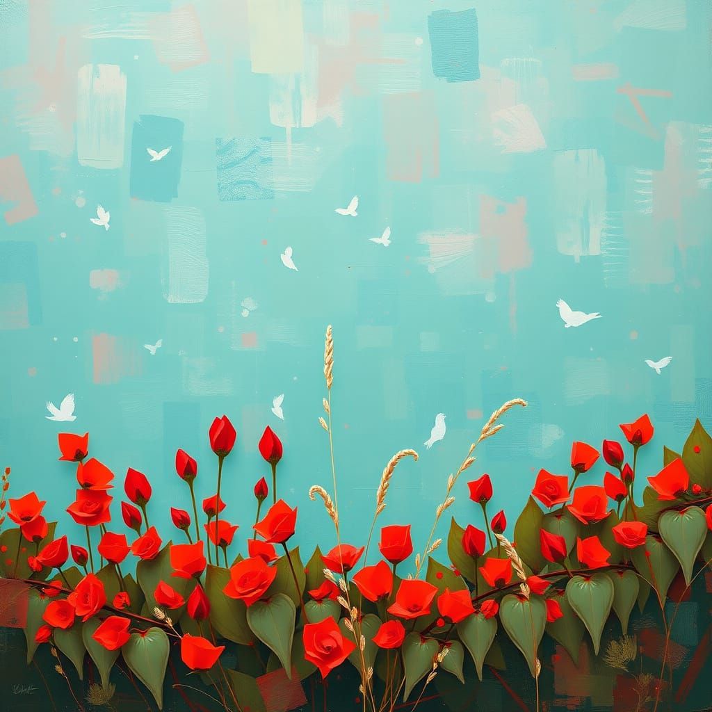 Gentle Teal and Red Abstract Portrait in Post-Impressionist ...