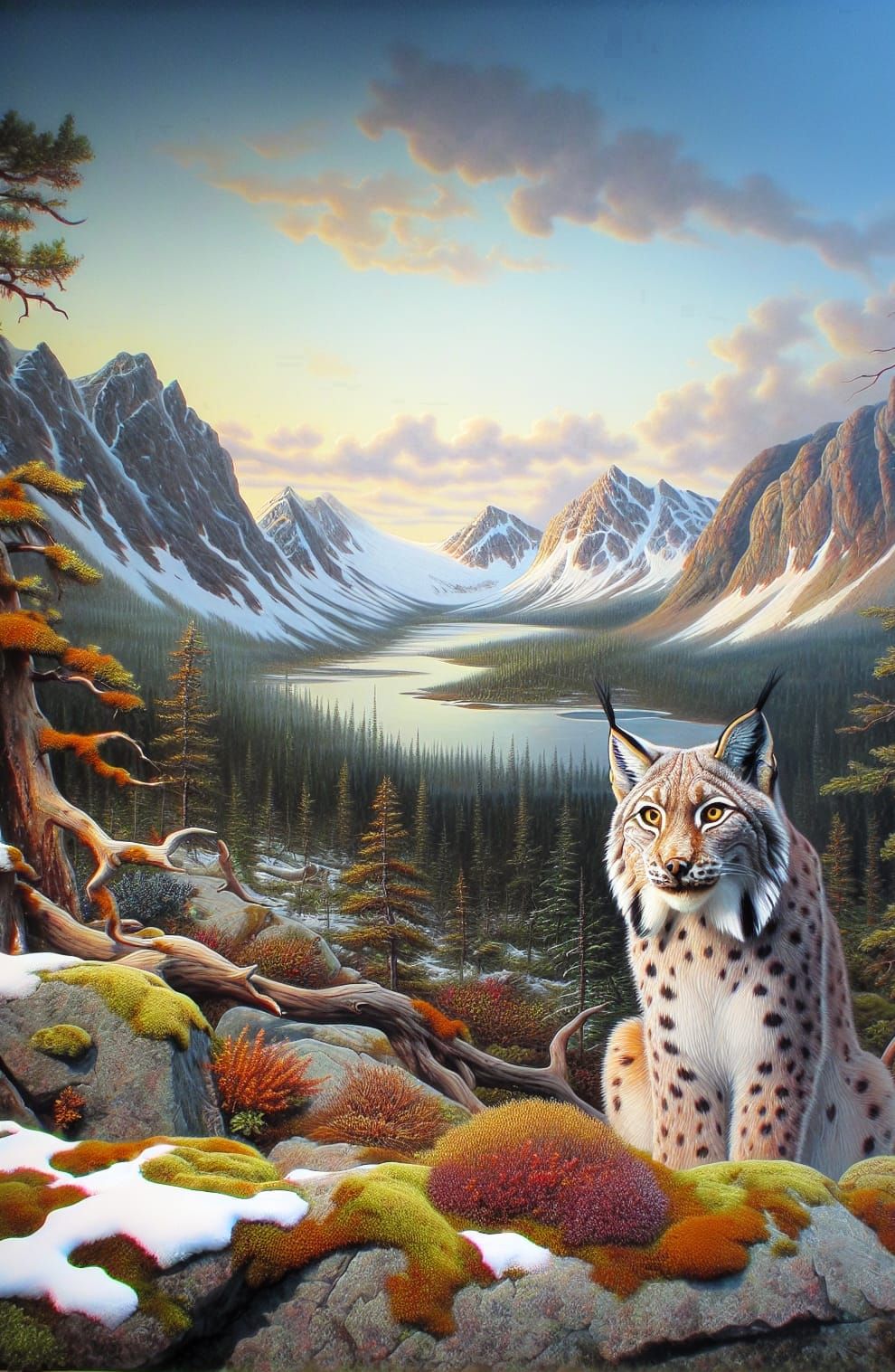 Eurasian Lynx in Boreal Forest Oil Painting