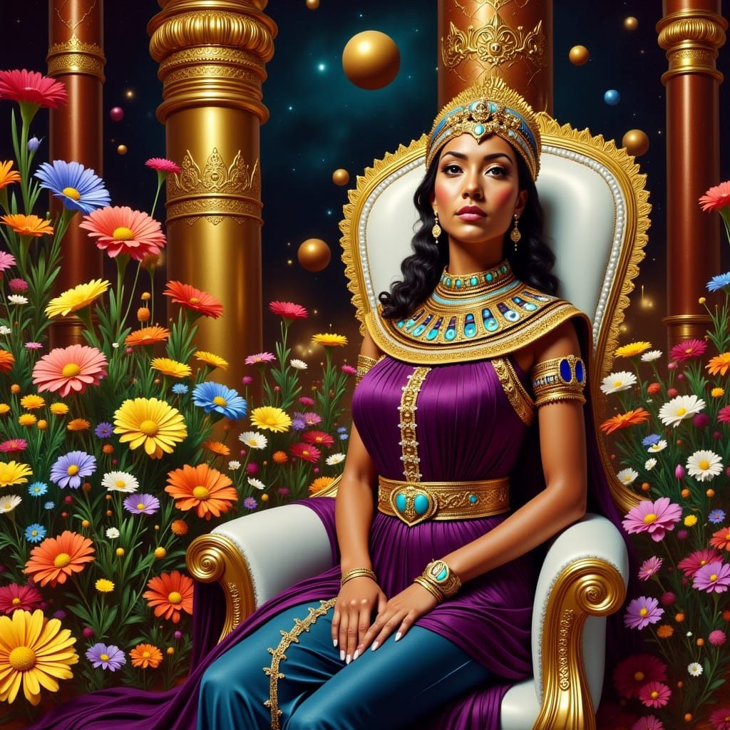 Regal Queen of Sheba in Ornate Middle Eastern Palace