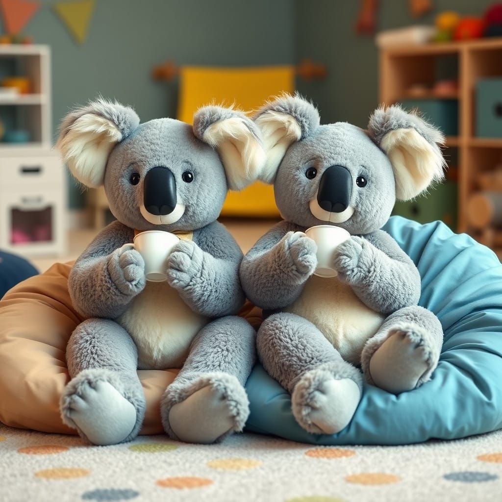 Cute Koalas Enjoy Tea Time in Playful Setting