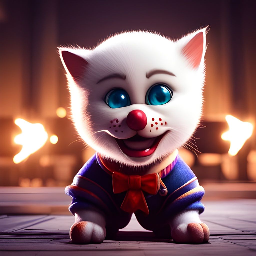 Cute Clown Cat in 3D Game Cinematic Style