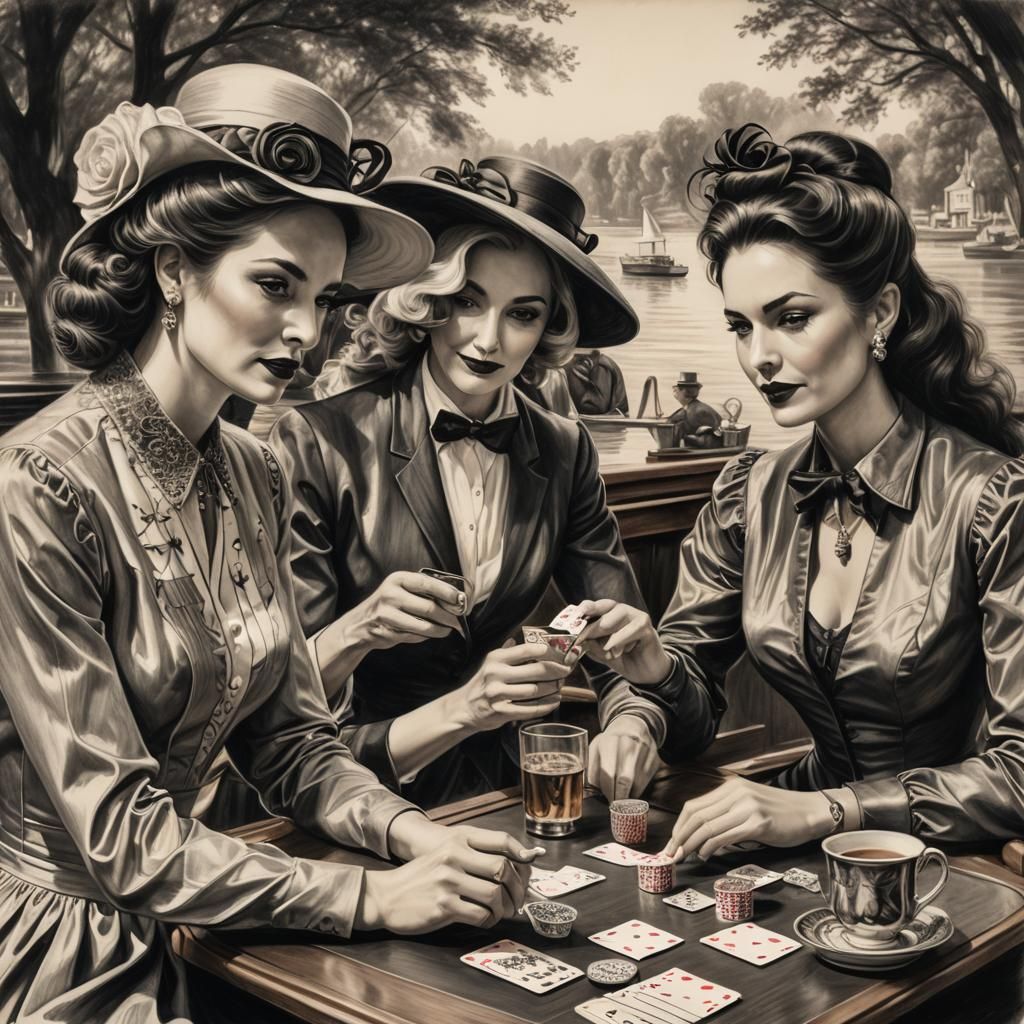 Elegant Riverboat Scene in Charcoal Drawing Style