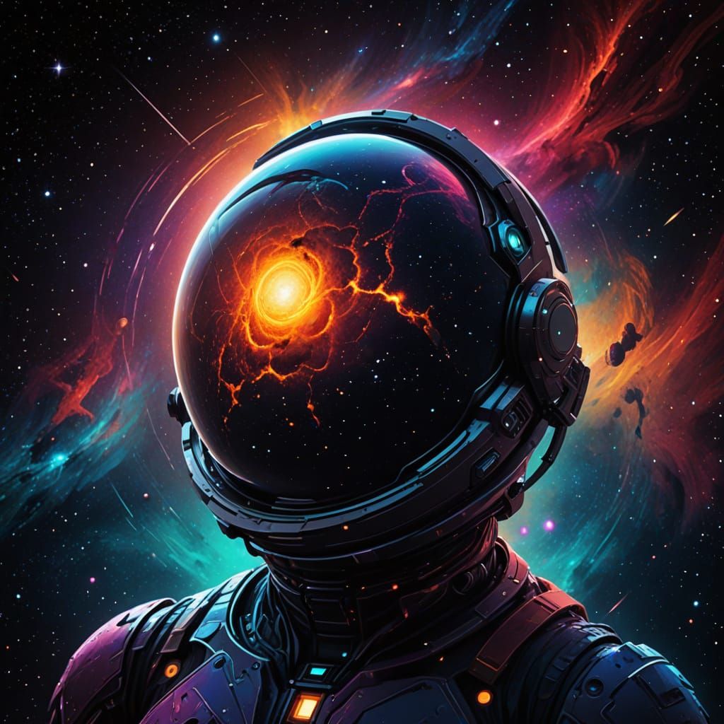 Stylized Abstract Planet Against a Vibrant Galaxy Background