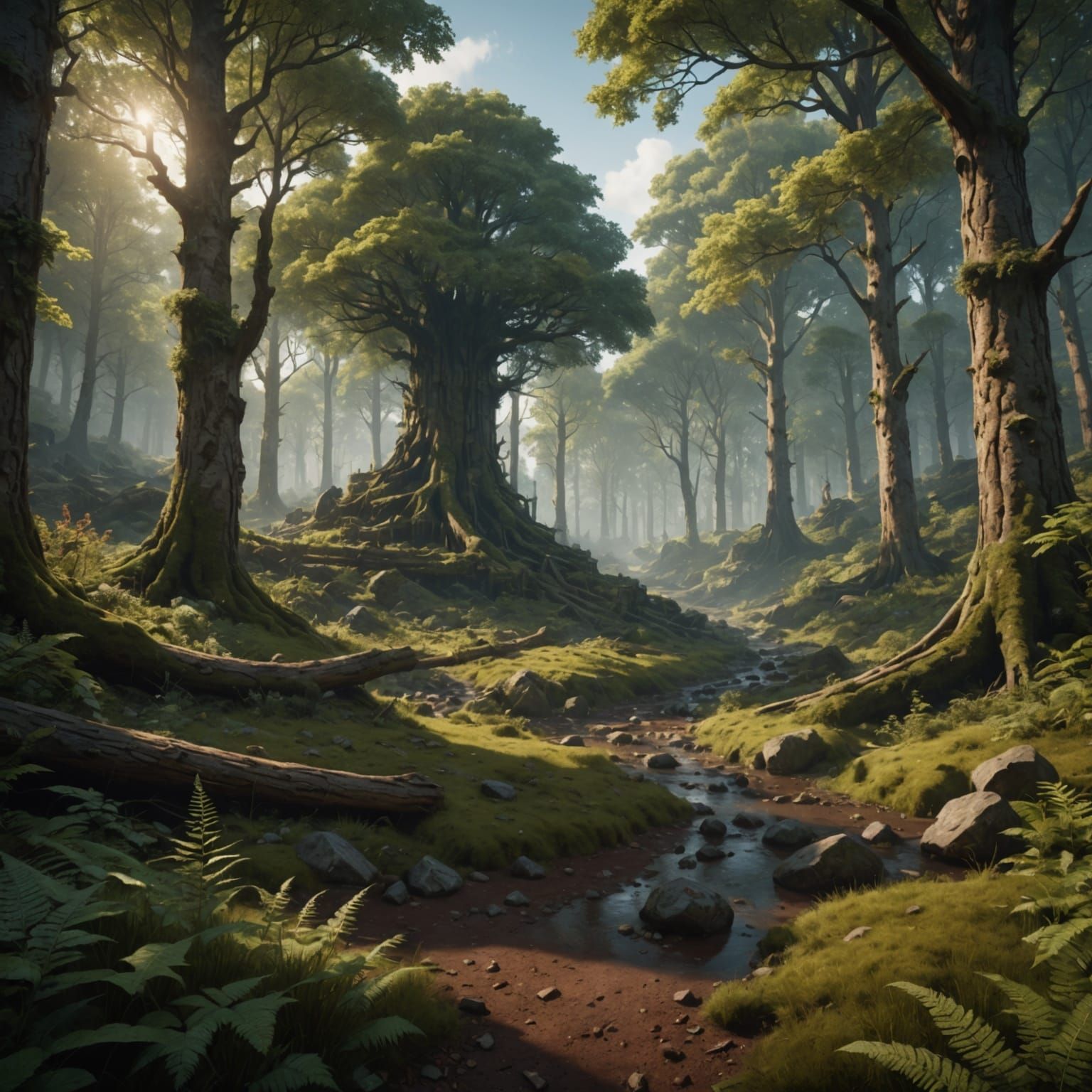 Enchanted Forest Glade in Vibrant Earthy Hues