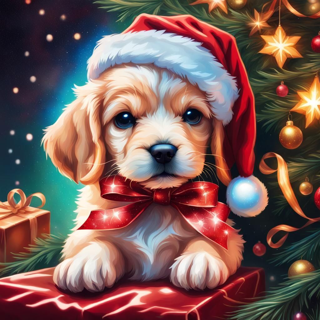 Puppy's First Christmas: Astral Cosmic Illustration