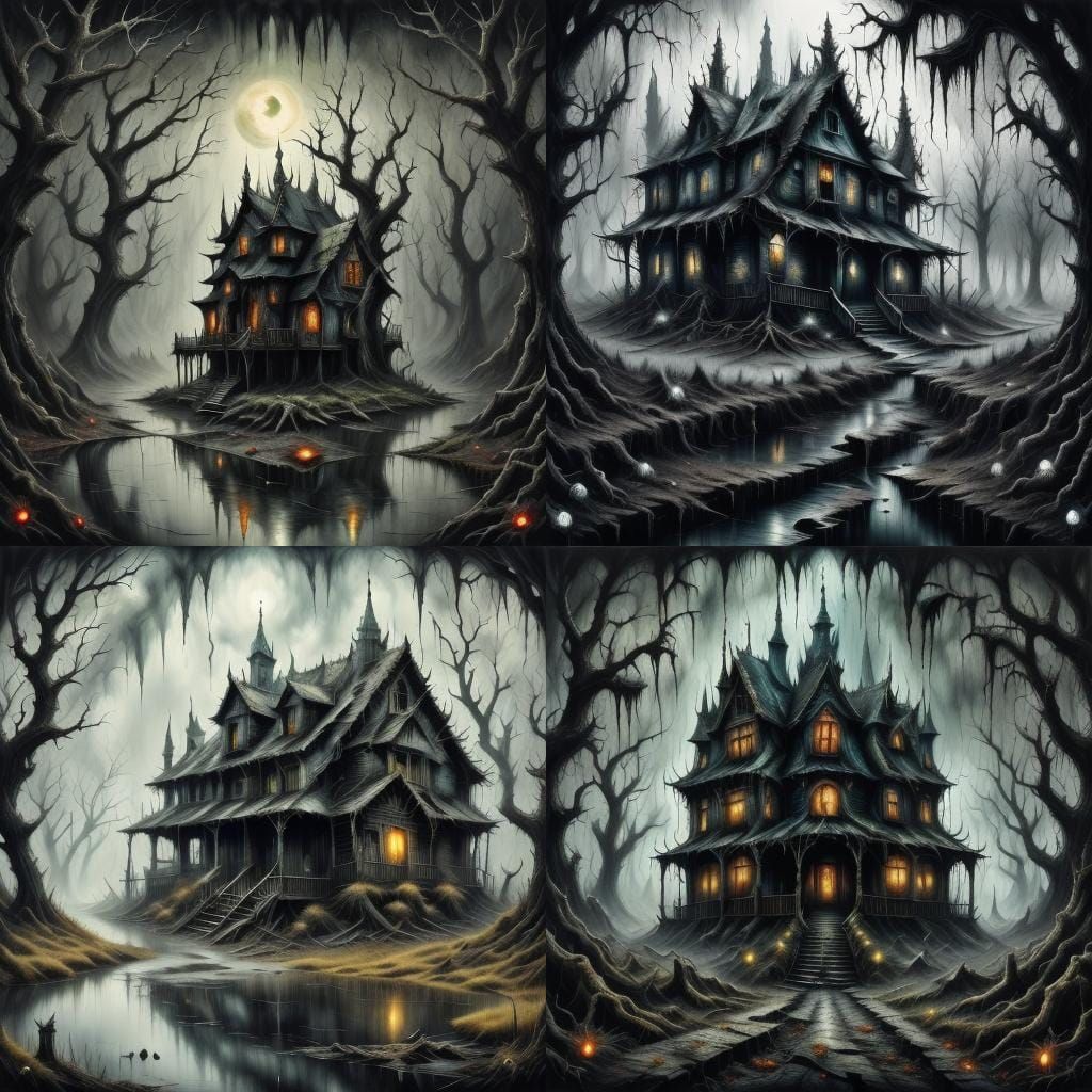 Eerie Haunted Cabin in Dark Enchanted Forest