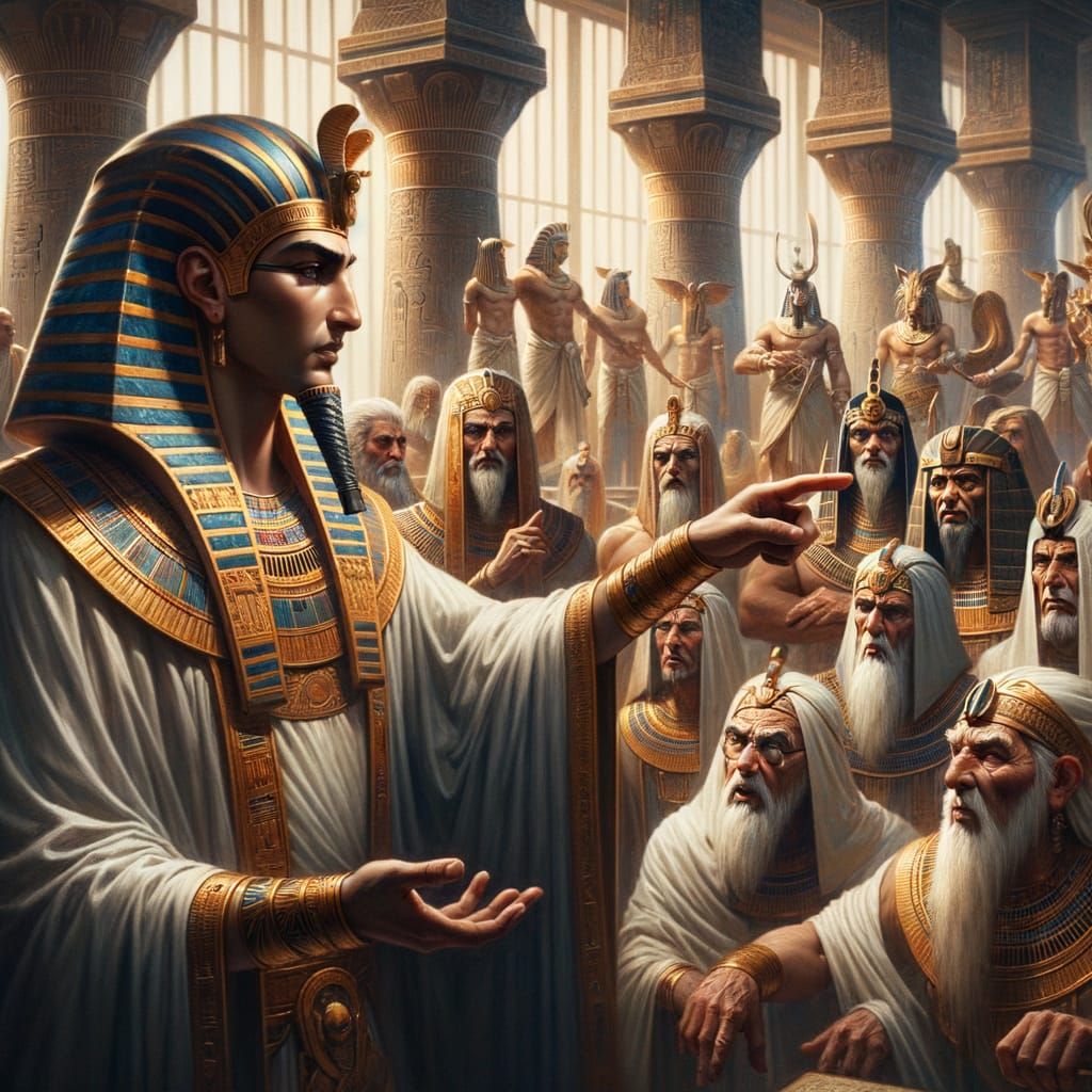 Pharaoh Commands Priests in Royal Egyptian Court