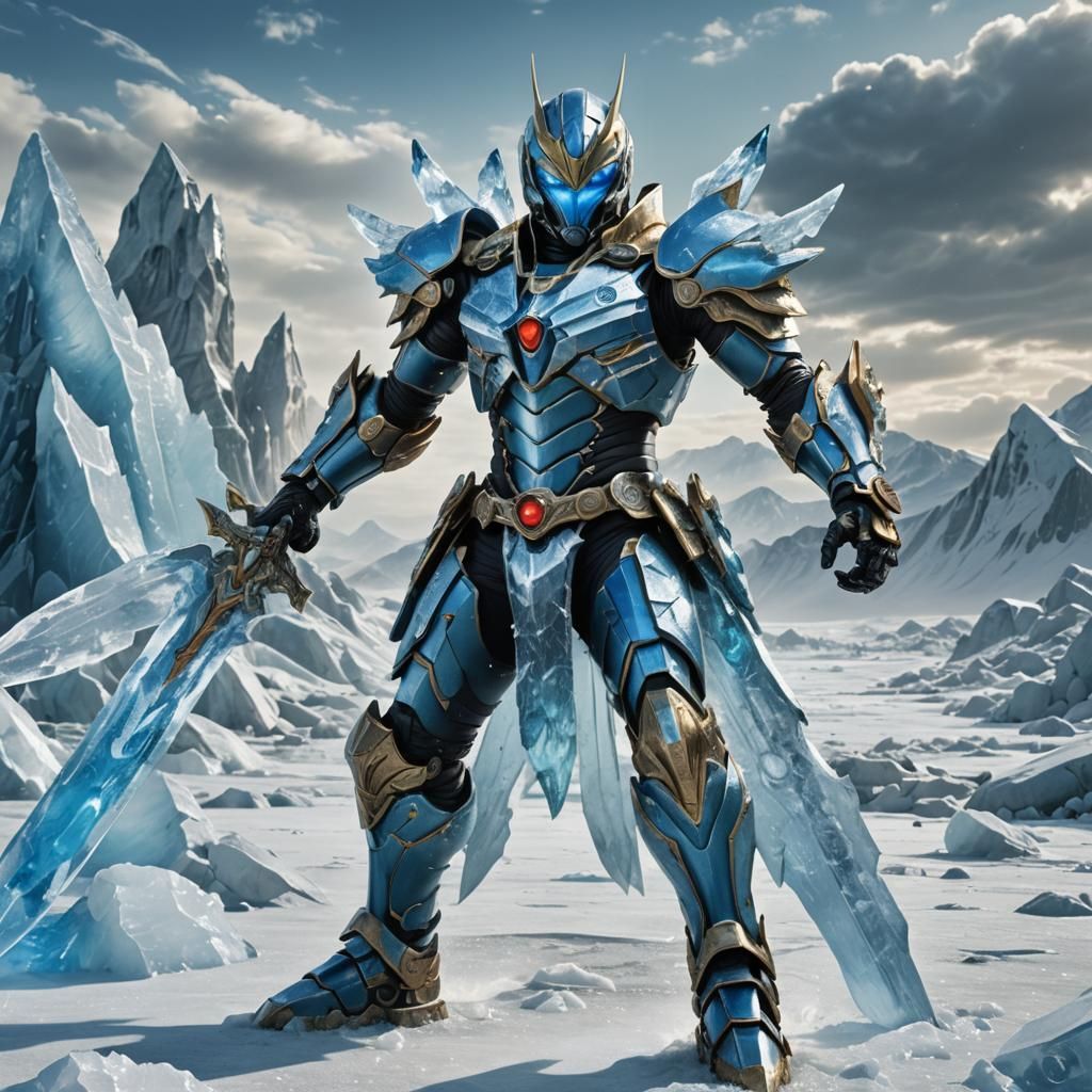 Icy Kamen Rider in Frozen Wasteland: Digital Art