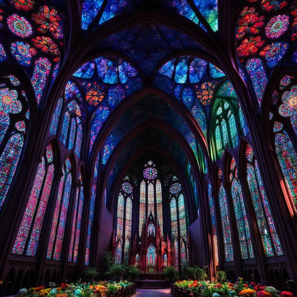 Psychedelic Mushroom Cathedral with Gothic Arches