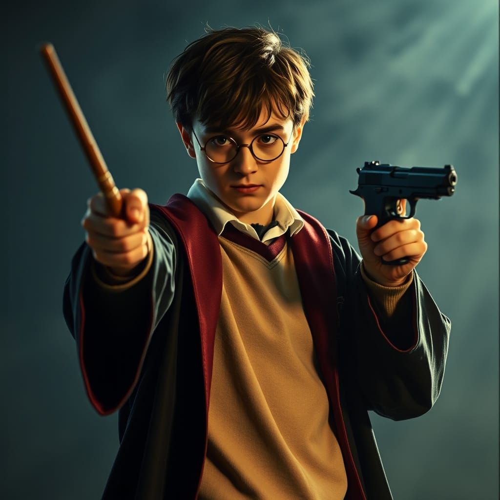 Harry Potter: Wand and Gun in Cinematic Still
