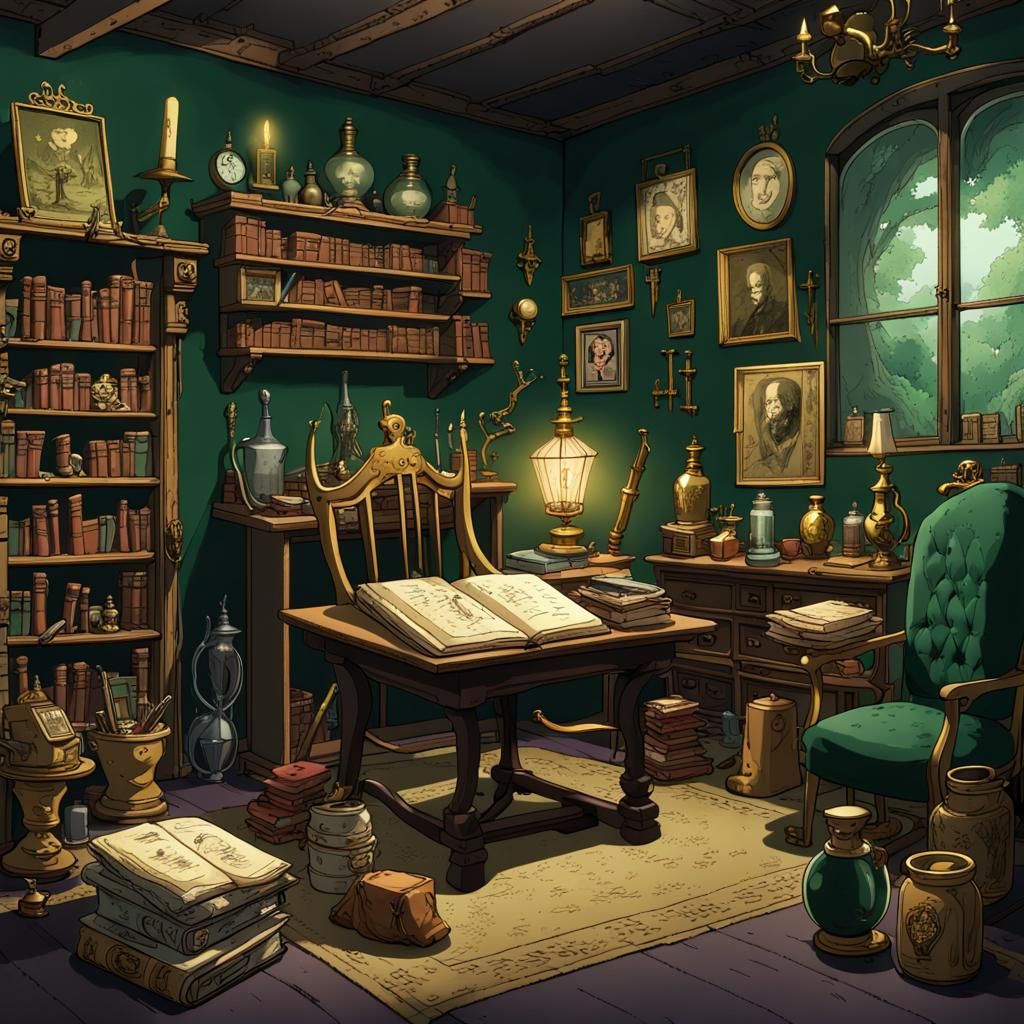 Magical Wizard's Working Room in Studio Ghibli Style