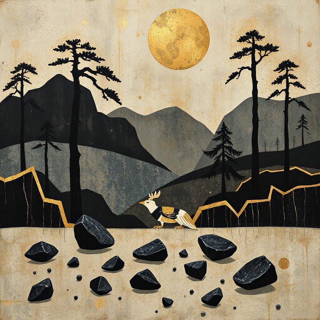 Abstract Surreal Obsidian Wilderness Landscape