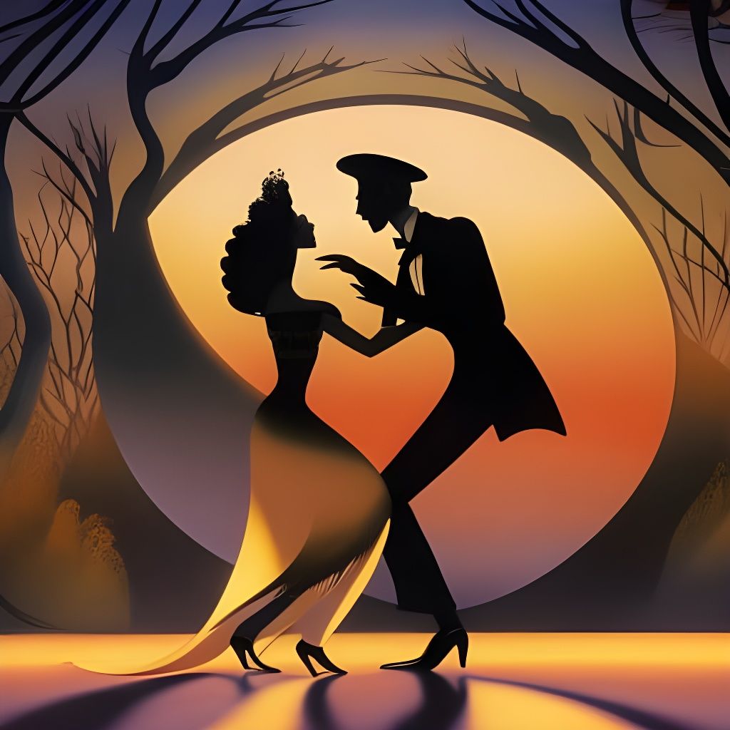 Passionate Tango in Moonlit Forest, Silhouette Animation