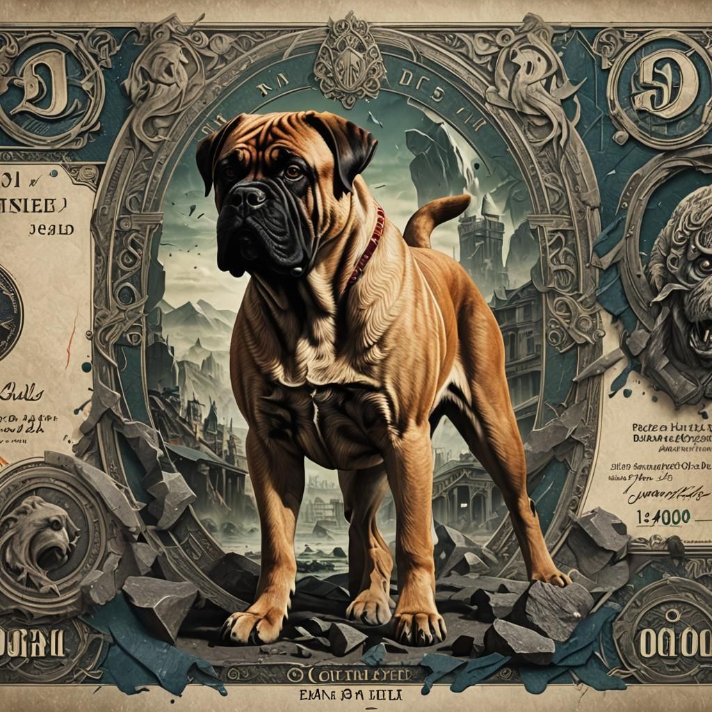 Bullmastiff Movie Poster Art in Detailed Digital Painting