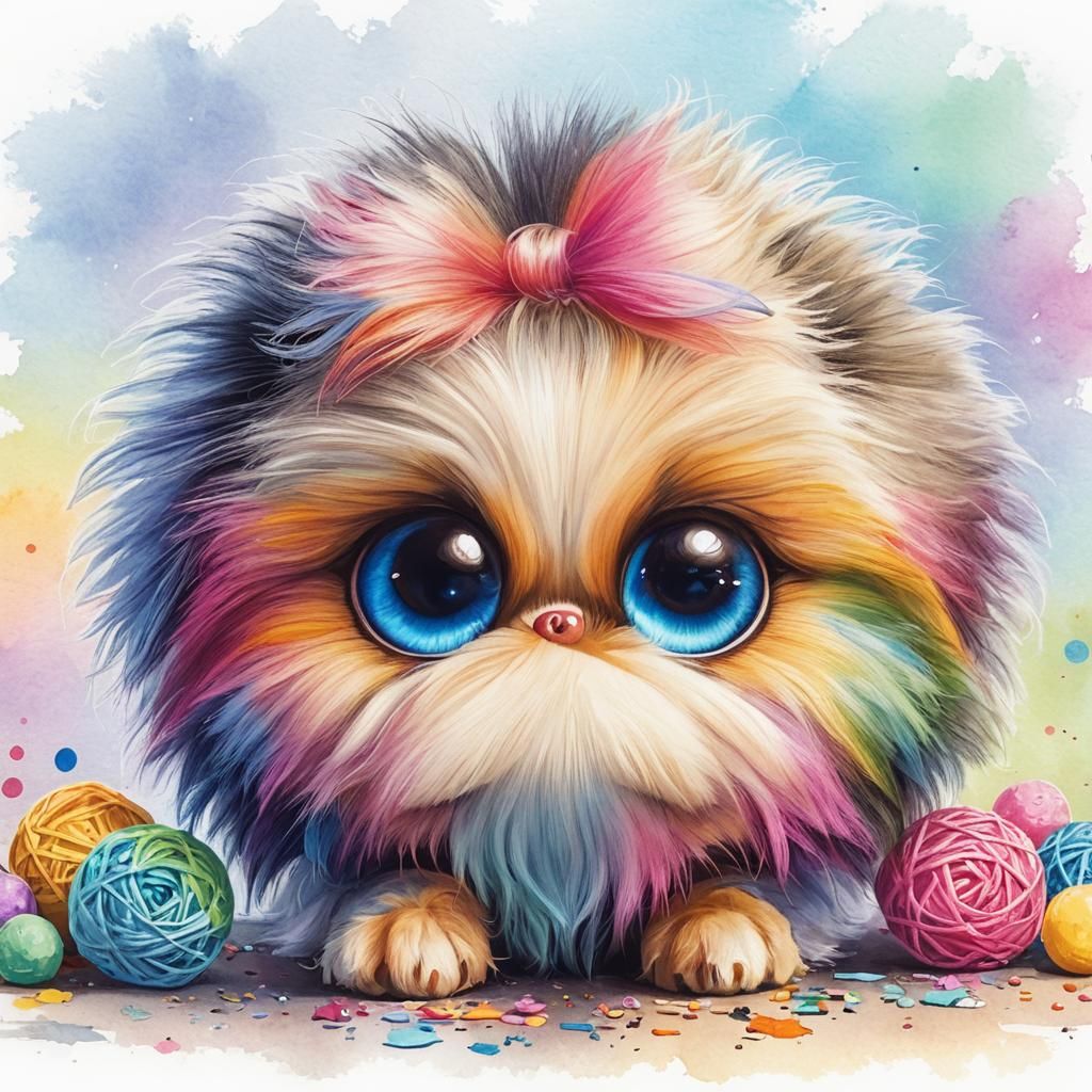 Colorful Fluffy Puppy Portrait