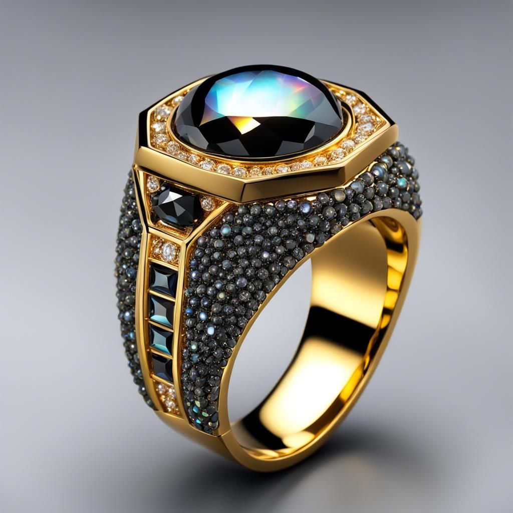 Magnificent Diamond Power Ring in Gold and Hematite