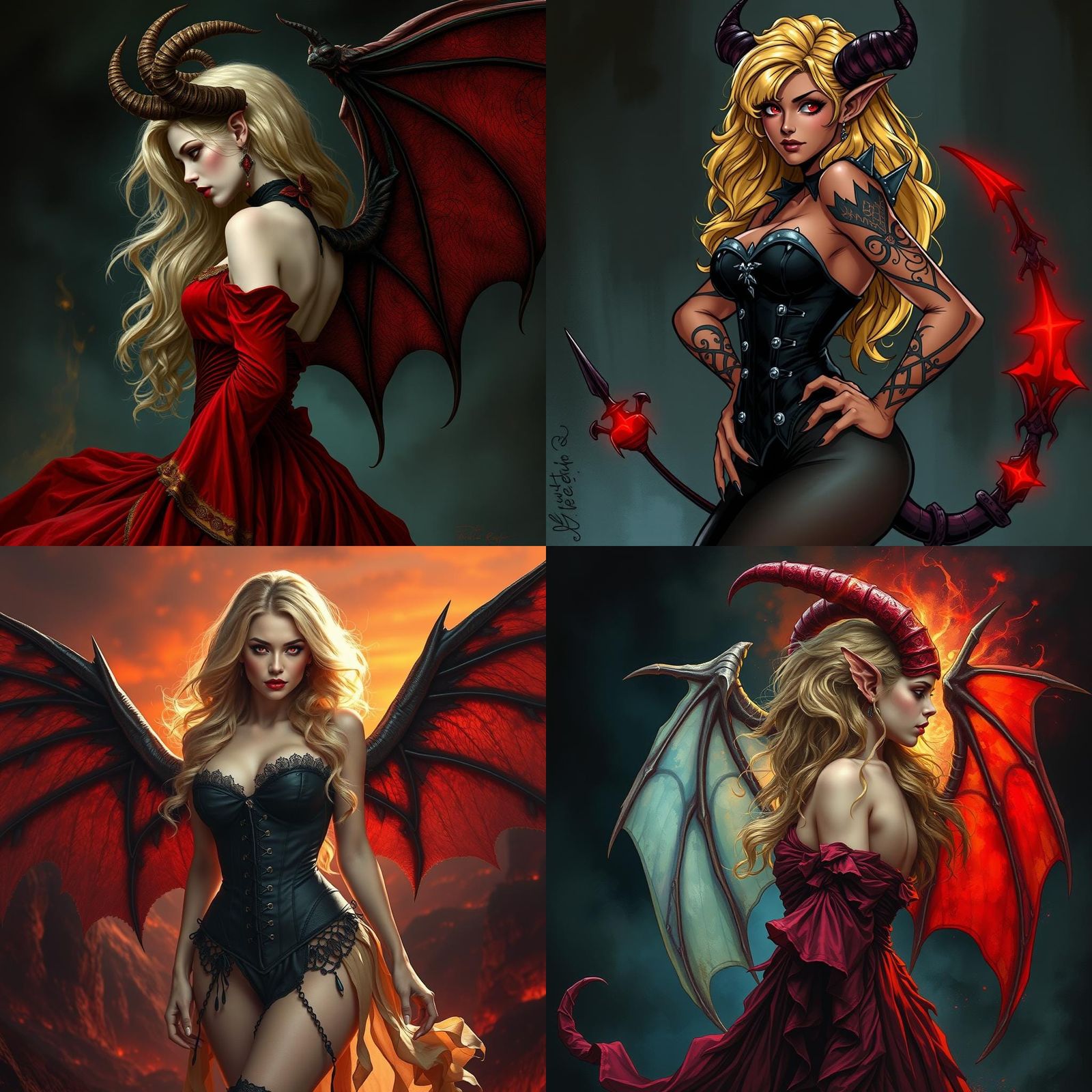 Ethereal Blonde Demoness in WLOP Style