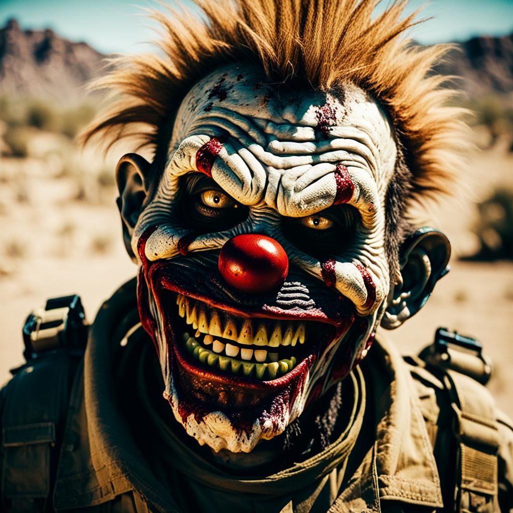 Army Medic Zombie Monkey Clown in Desert Battlefield