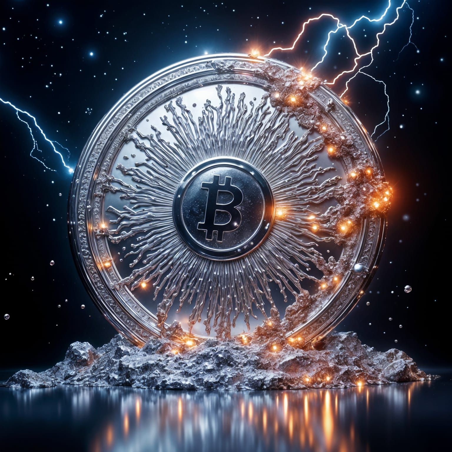 Silver Award Medallion with Lightning Effects