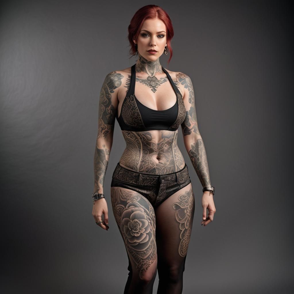 Tattooed Woman Portrait in Hyper-Realistic Style
