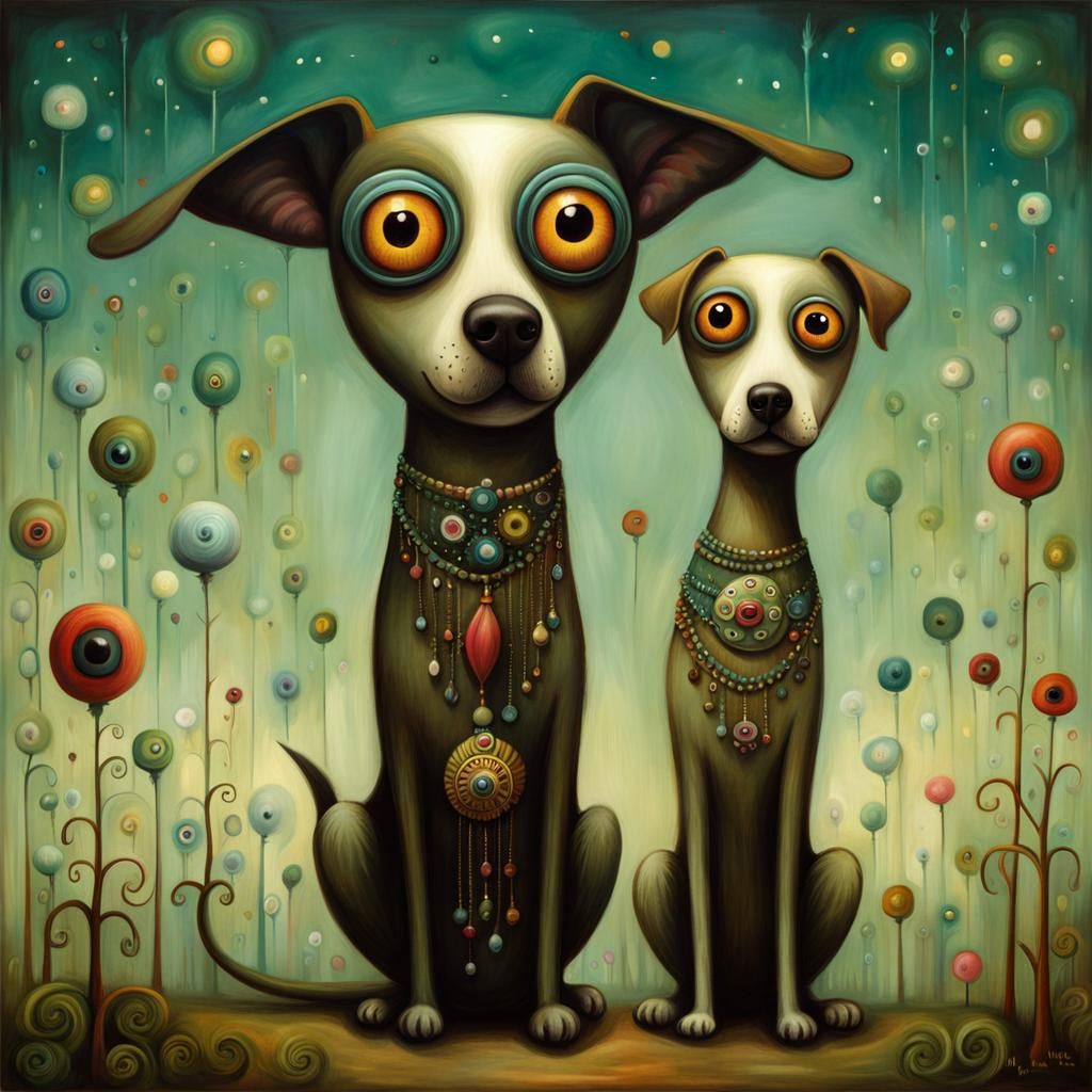 Funny Googly-Eyed Dogs in Art Brut Style
