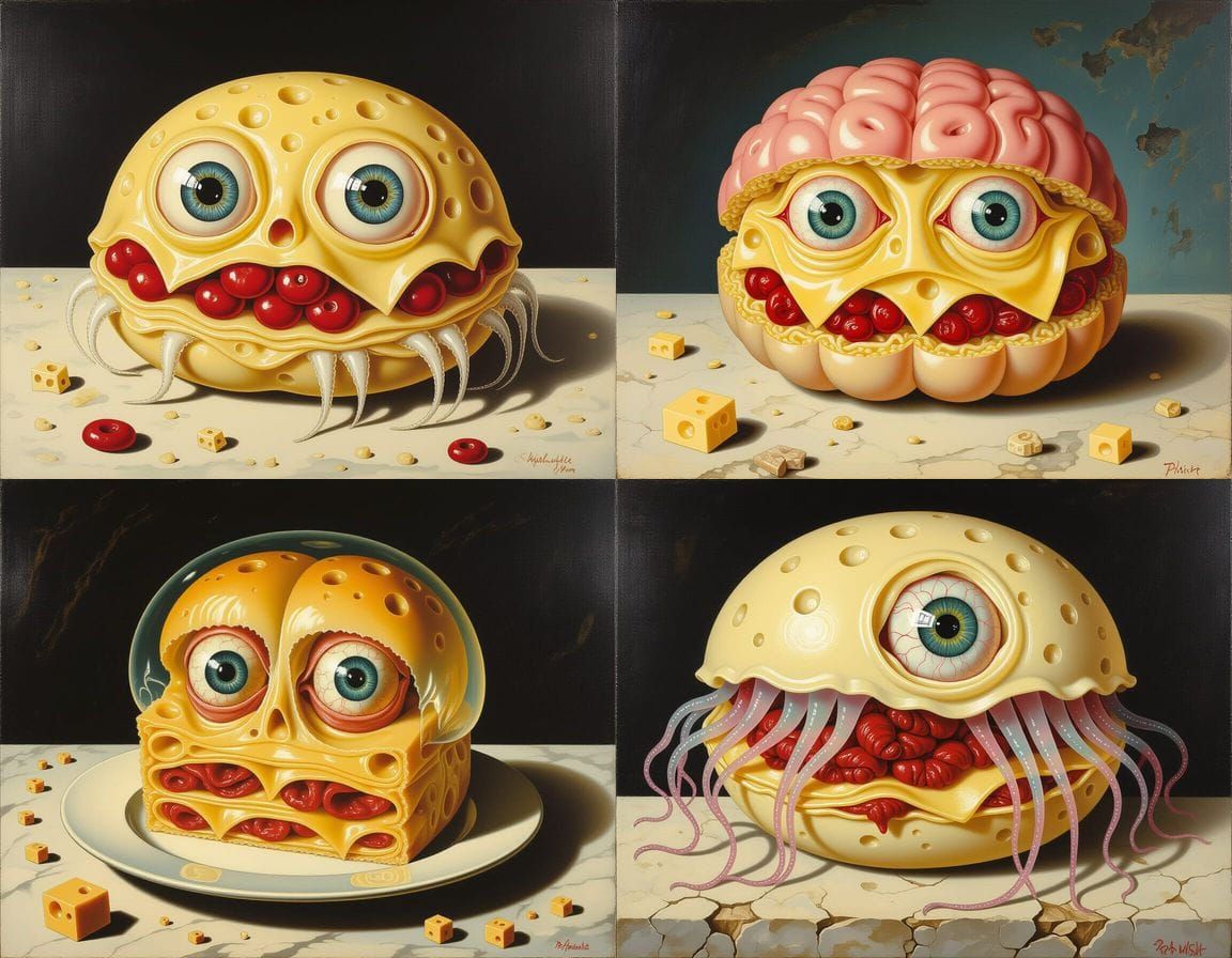 Surrealist Jellyfish Brain Lasagne in Oil Painting Style