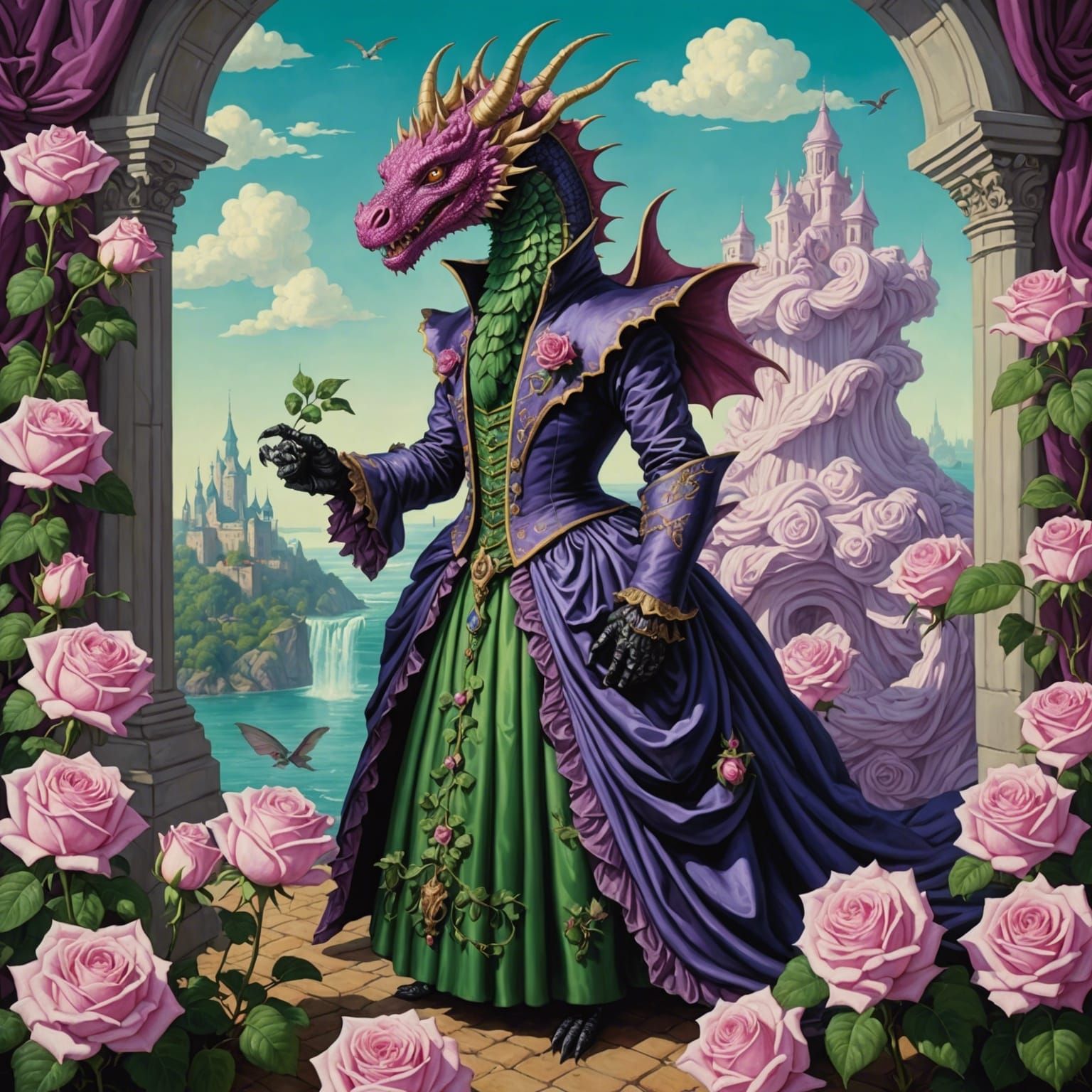 very detailed interactive punk rococo fashion kaiju dressed ...