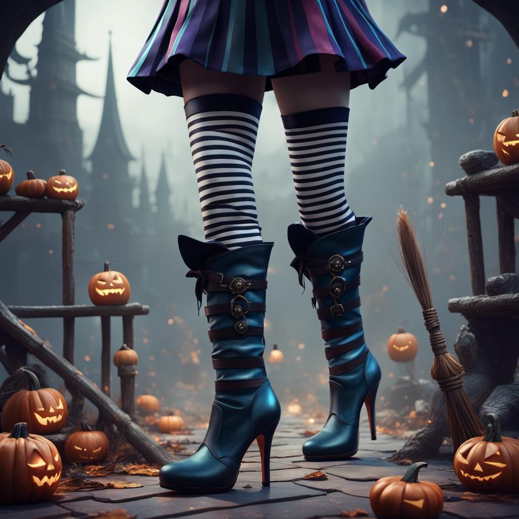Striped Tights and High Heel Witch Boots