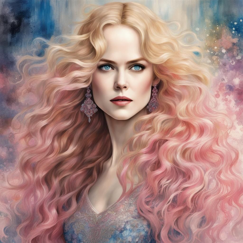 Princess with Pink Hair in Klimt Manga Style