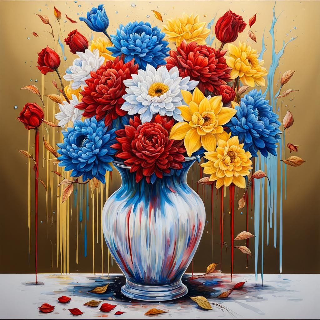 Vibrant Flowers in Modern Vase, Graffiti Art Style