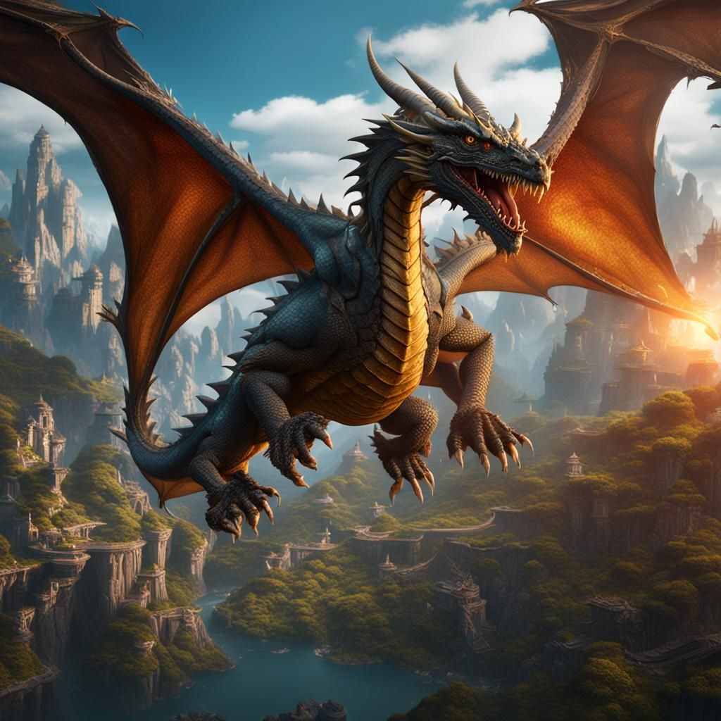 Dragon in Flight: Detailed Matte Painting