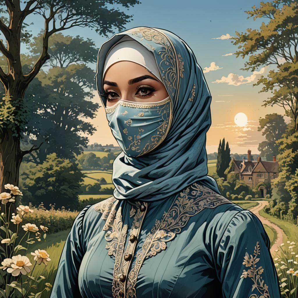 Victorian Hijabi Woman in Vintage Comic Art