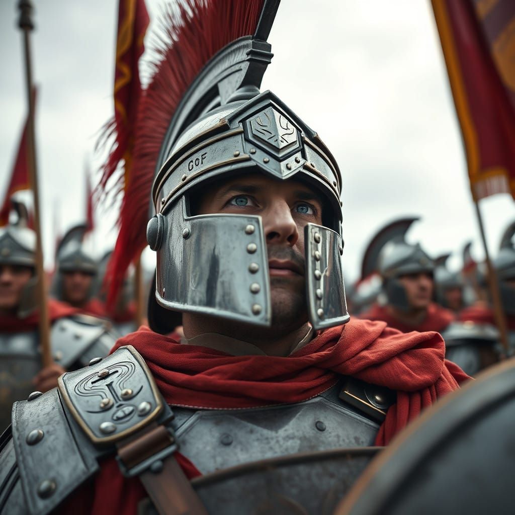 Roman Legionary Ready for Battle in Ancient Armor