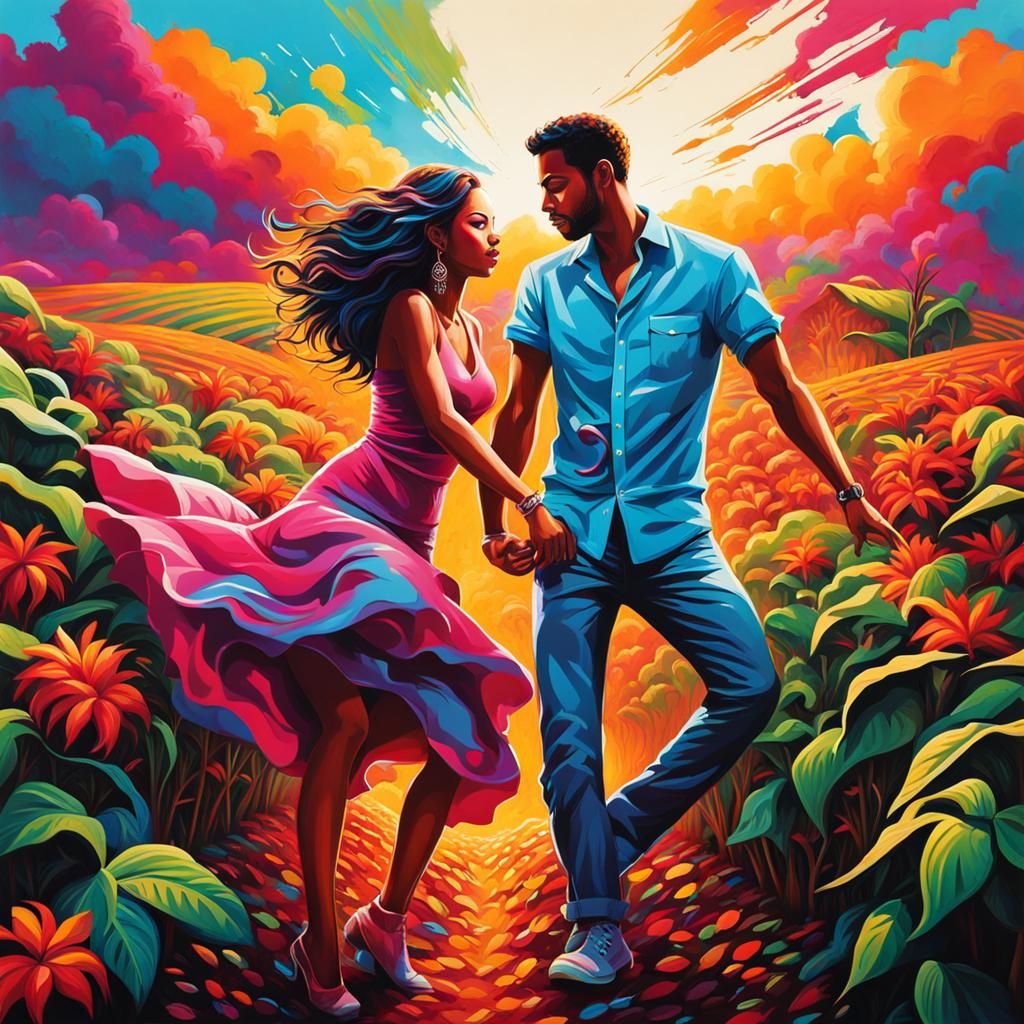 Couple Dancing Salsa in Coffee Fields, Graffiti Art