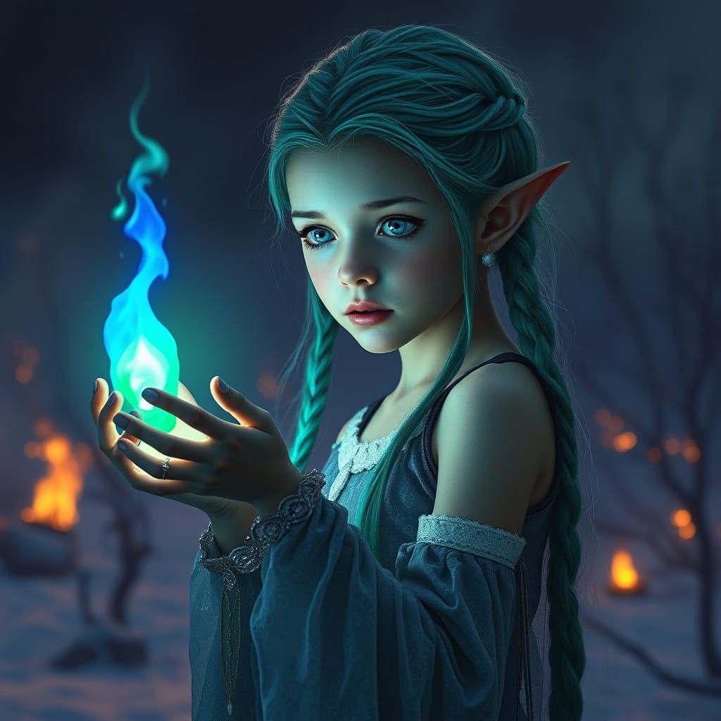 Mystical Elf Maiden Amidst Post-Apocalyptic Winter