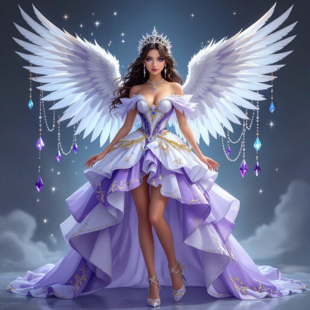 Crystal Princess with Angel Wings in Ethereal Style