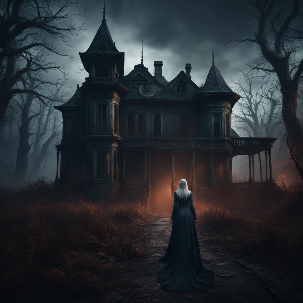 Eerie Ghost Woman in Haunted House