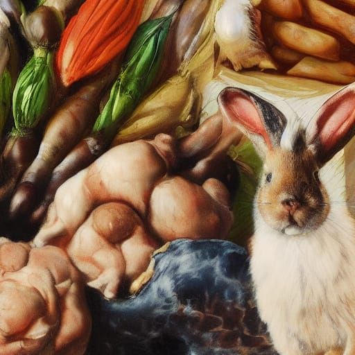 Surreal Alien Rabbit Meat Market: Magritte and El Greco Styl...