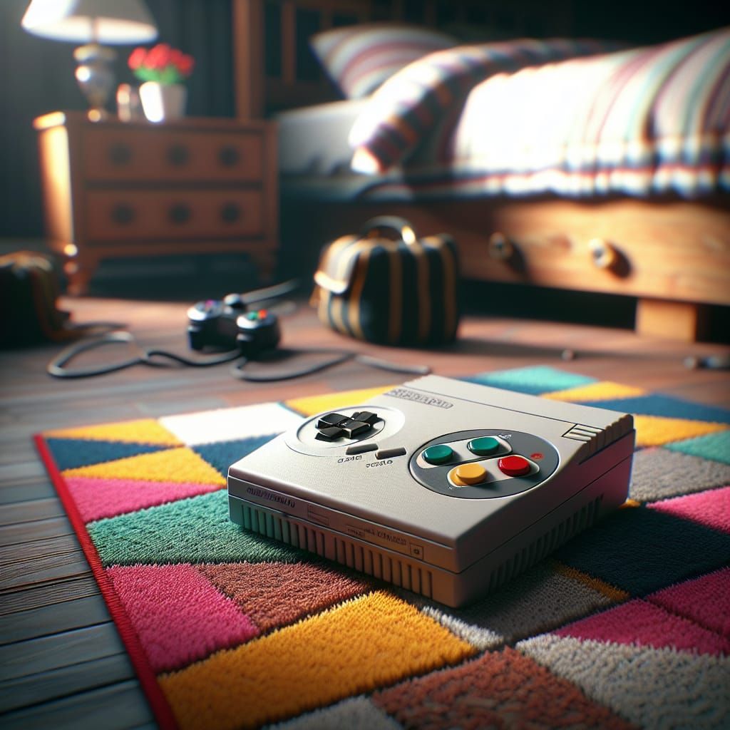 Vintage Nintendo Console on 90s Bedroom Rug